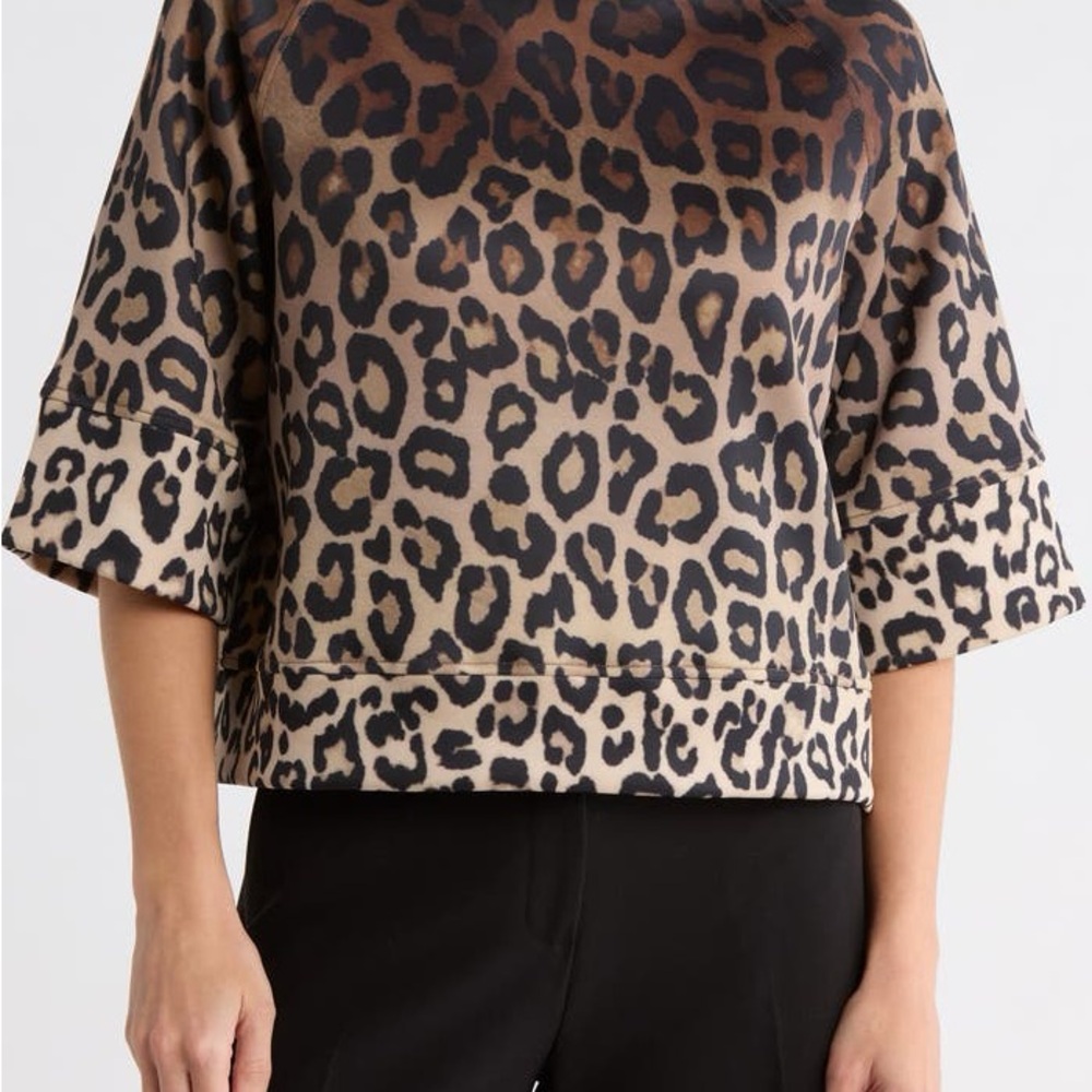 Tahari Leopard Print Scuba Sweatshirt - Picture 2 of 8